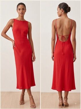 Aritzia Red Open-Back Midi Slip Dress